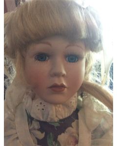 Vintage Porcelain Doll Collection "Kitty" in White and Floral Dress