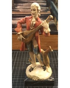 Vintage Hand Painted Victorian Musician Playing Mandolin Marble Base Figurine