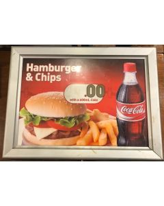 Nostalgic Vintage Coca-Cola "Hamburger & Chips" Sign with 600ml Coke, Price, and