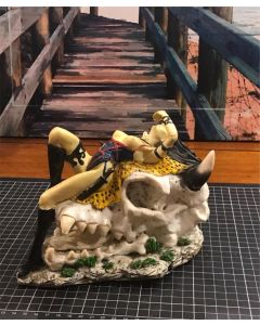Unique Vintage Art Sculpture: Sensual Woman with Knife and Animal Skull