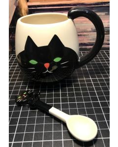 Concumbre Manmaru Mug with Hanging Animal Spoon Black Cat