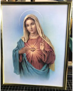 Vintage Virgin Mary Immaculate Heart of Mary Framed Gold Tone Home Decor