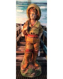 Vintage Hand Carved Decorative Standing Boy Sculpture