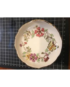 Zsolnay Pecs Hand Painted Porcelain Plate Pink Flowers Gold Gilt