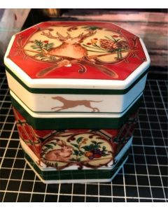 Vintage Noritake Royal Hunt Trinket Box Sri Lanka 3930 Plaid Deer