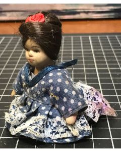 Vintage Sitting Doll in Blue Polka Dots Dress Collectible Doll