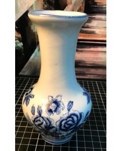 Vintage White Hand Painted Delft Blue Ceramic Porcelain Round Bottom Vase