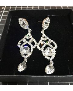 Silver Tone Chandelier Drop Earrings with Clear Rhinestones