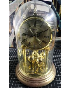 Vintage Hermle Glass Quartz Dome Clock Gold Tone Made in Germany