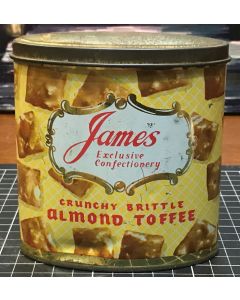 Vintage James Exclusive Confectionery Almond Toffee Empty Tin Can