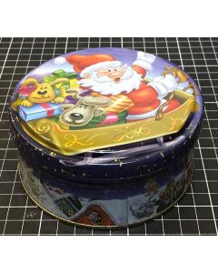 Vintage Tin Can Round Storage Box Santa Claus Christmas Design