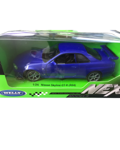 Welly NEX Blue Nissan Skyline GT-R R34 Kids Metal Diecast Model Toy Car 1:24 8+