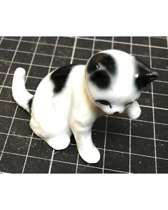 Vintage Ceramic Sitting White Cat with Black Spots Figurine