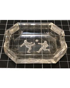 Vintage Intaglio Deep Cut Glass Laser Etched Football Ashtray