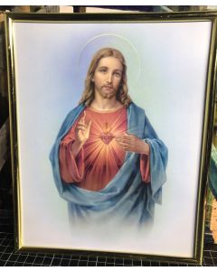 Vintage Jesus Christ Sacred Heart of Jesus Framed Gold Tone Home Decor