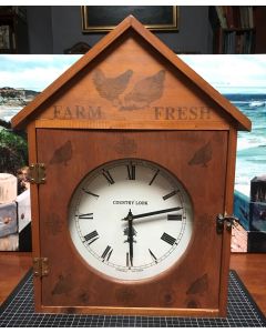 Vintage Country Look Farm Fresh House Shaped Wall Clock with Wooden Case