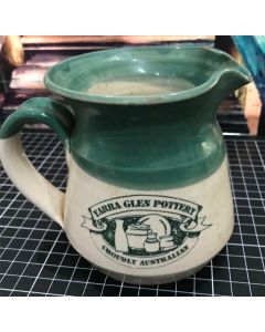 Vintage Yarra Glen Pottery Jug/ Pitcher White and Green Made in Australia