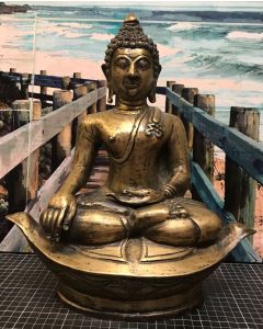 Vintage Brass Antique Chinese Buddha Religious Statue Figurine