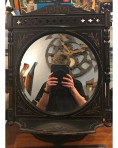 Exquisite Ornate Wooden Framed Mirror with Engraved Carvings and Shelf