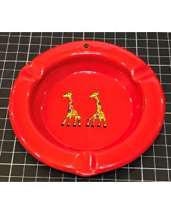 Vintage Round Ceramic Red Giraffe Ashtray