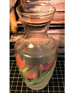 Vintage Floral Glass Vase Gold Trim