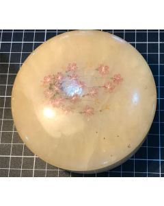 Vintage Alabaster Yellowish With Flowers Hinged Powder Jar Trinket Box