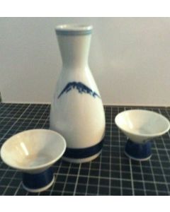 Vintage Ceramic Sake Bottle and 2 Cups Glasses Made in Japan