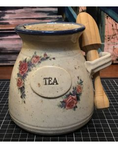 Vintage Pottery Tea Storage Jar with Lid and Scoop