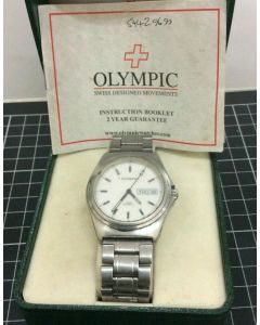 Vintage Olympic Swiss Design Movement Quartz Steel Mens Watch in Original Box