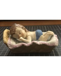 Vintage Sleeping Baby in bassinet Ceramic Figurine Home Decor