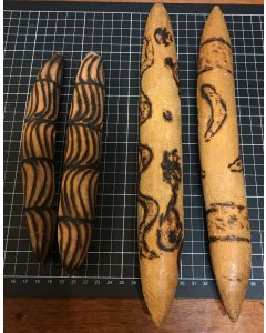 Lot of 4 Australian Aboriginal Wooden Clapsticks with Pyrographed Decoration