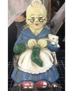 Vintage Old Woman Grandmother in Rocking Chair Ceramic Coin Bank Money Box