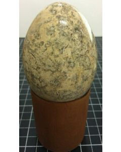 Vintage Alabaster Speckled brown and gray Marbled Egg with Wooden Base