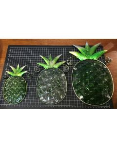 Set of 3 Vintage Stained Glass Pineapple Green Suncatcher Home Decor