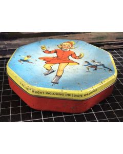 Vintage A.S. Wilkin Cremona Toffee Octagon Tin Can Storage Skating Girl