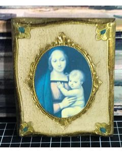 Vintage Madonna and Child in Wooden Frame Gold Trim Religious Wall Hanging Decor