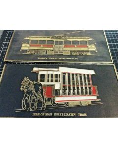 LOT OF 2 VINTAGE METAL SIGN OF ISLE OF MAN HORSE DRAWN TRAM & GLASGOW TRAM 672