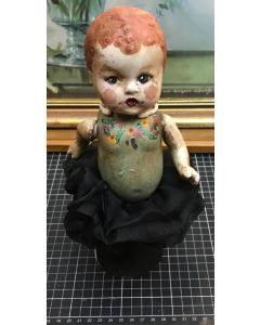 Vintage Handmade, hand painted Wooden Doll on stand