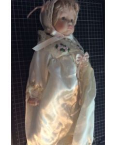 Vintage Porcelain Baby Doll in White Dress