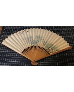 Vintage Japanese Hand Held Pleated Foldable Wooden Paper Fan